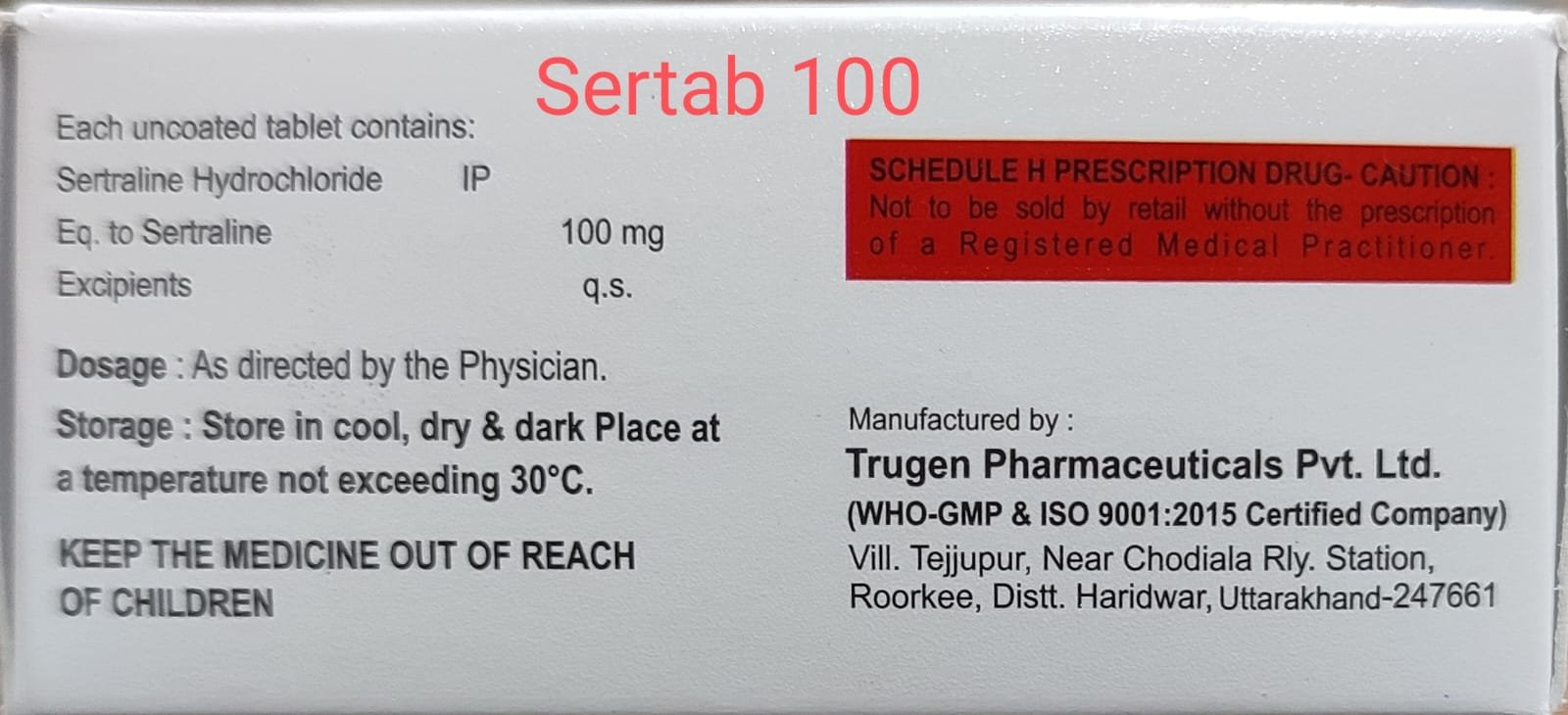 Sertab 100 – Sertraline 100 mg Antidepressant Tablet